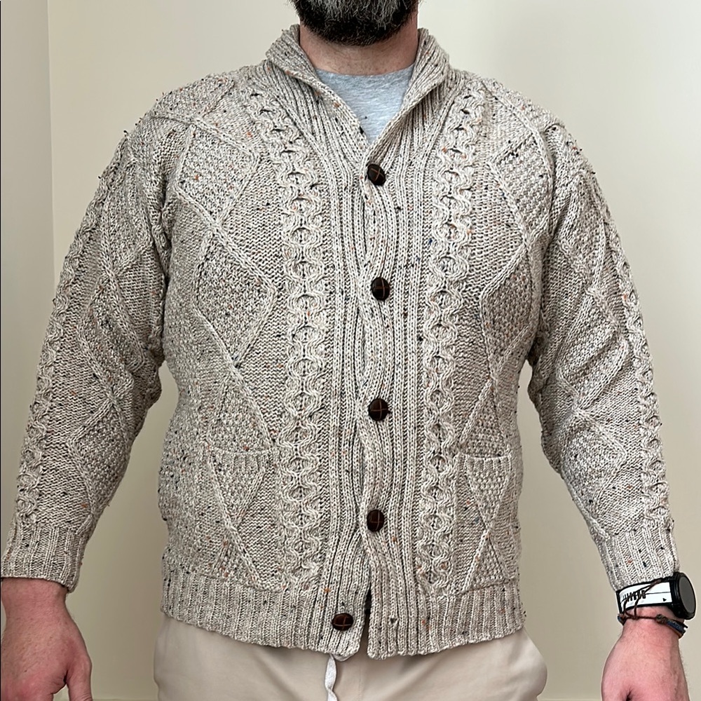 Men's Beige Cable Knit Sweater Aran Crafts XL made in Ireland